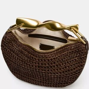 Zara Brown Woven Clutch with Gold Accents